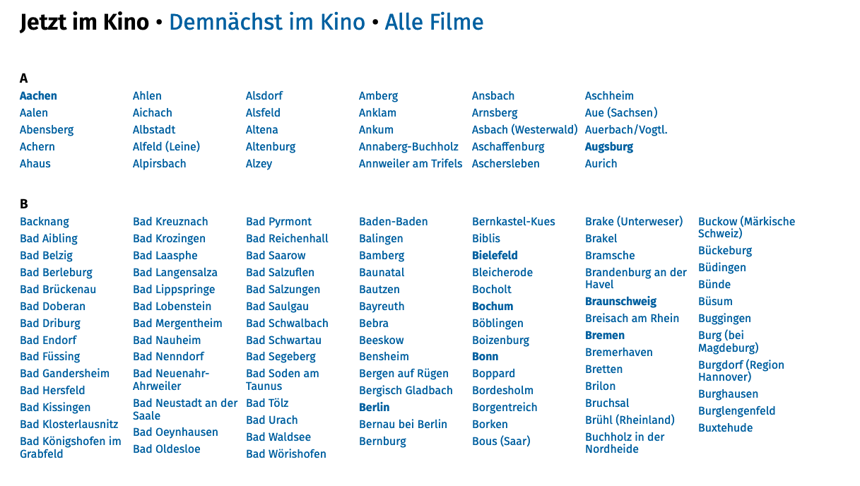 Alle Filme in allen deutschen Kinos mit allekinos.de